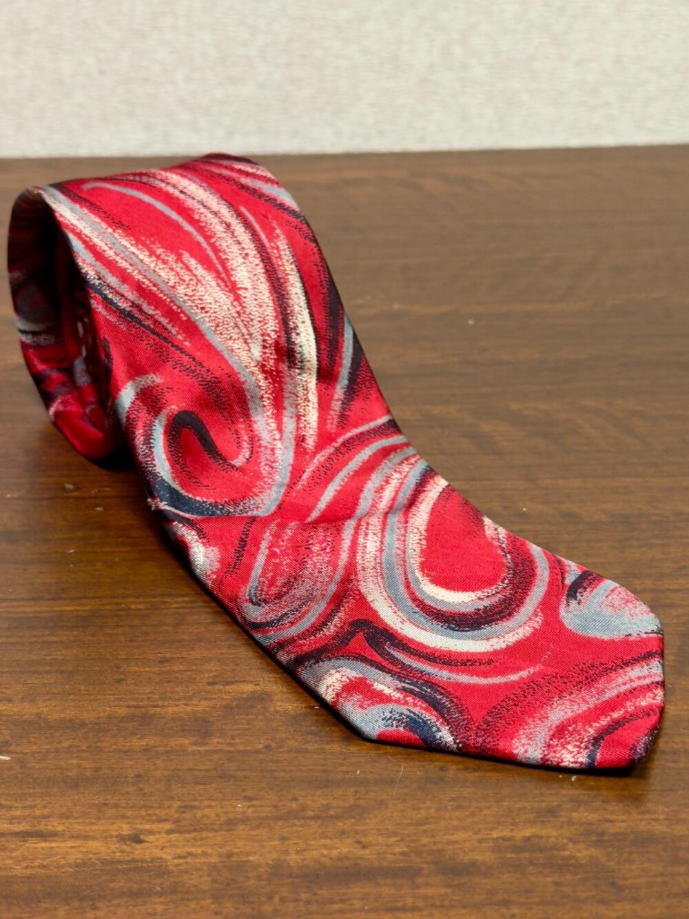 Paco Rabanne Paris Red Abstract Swirl Silk XL Tie